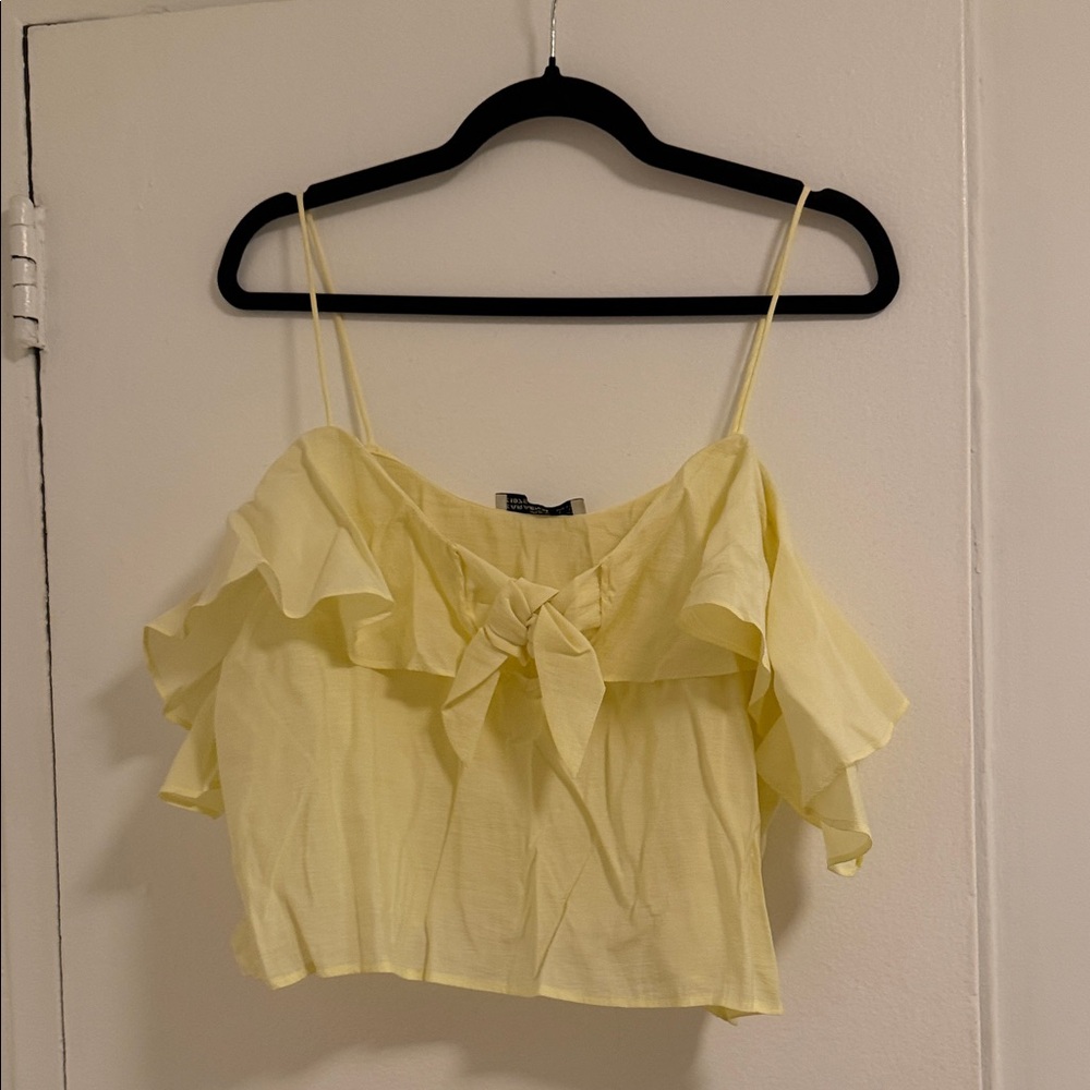 Zara Light Yellow Ruffle Crop Top